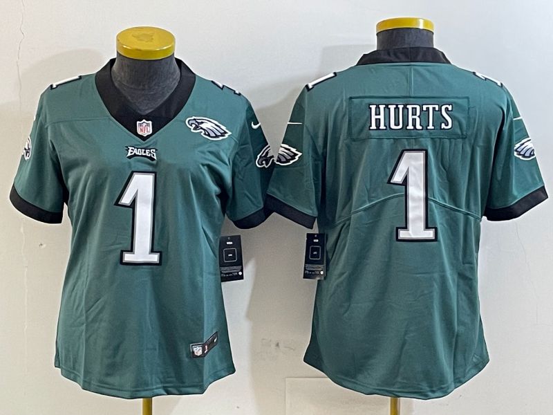Women Philadelphia Eagles #1 Hurts Green 2025 Nike Vapor Limited NFL Jersey style 3